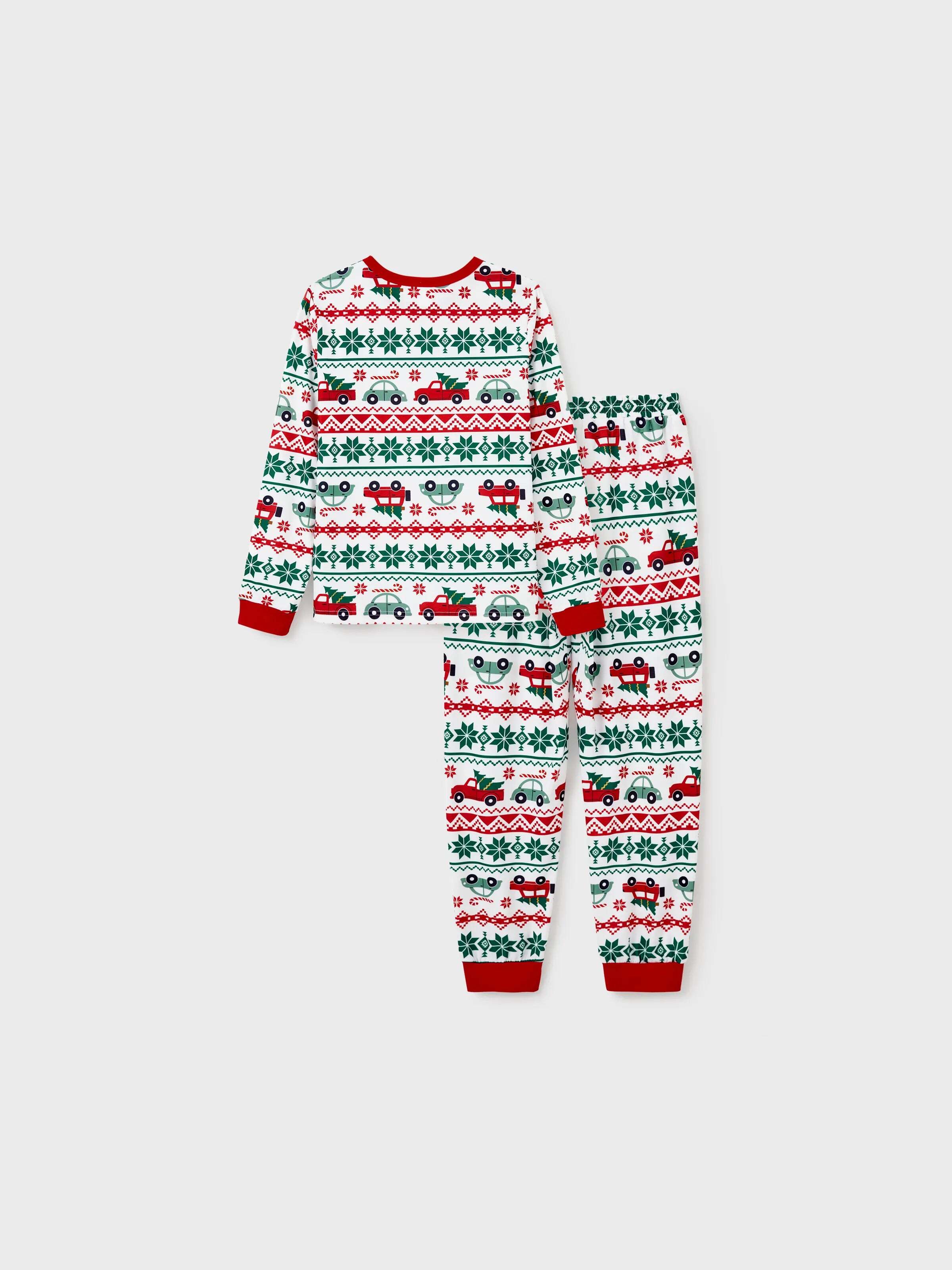Christmas Matching Family Pajamas Set Snowflake and Car Print PJS with Christmas Socks Red