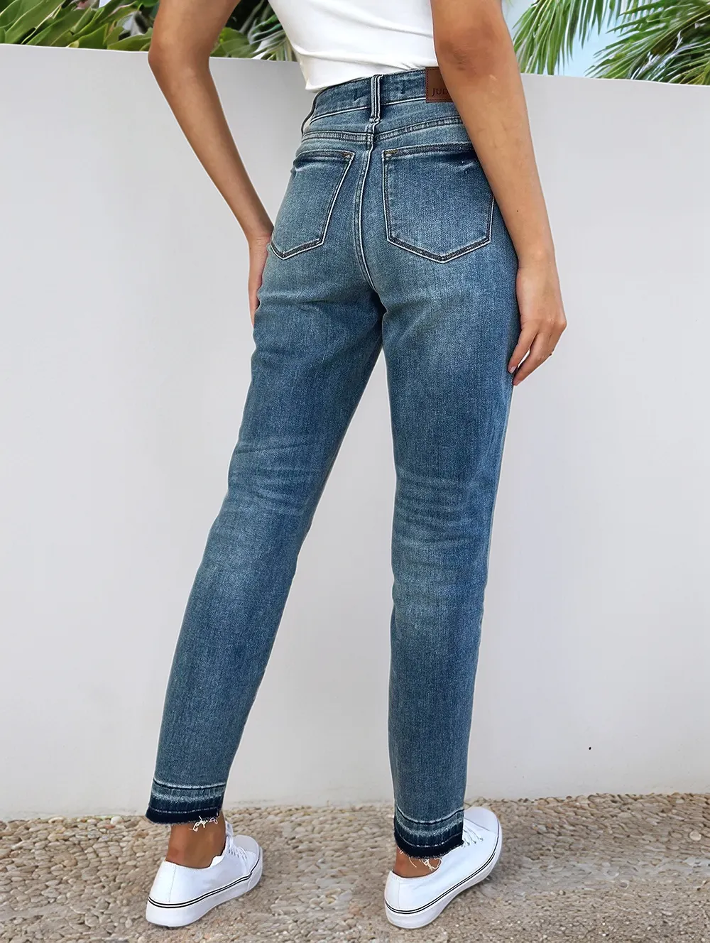 Blue Full Size Mid Rise Rigid Magic Release Hem Jeans