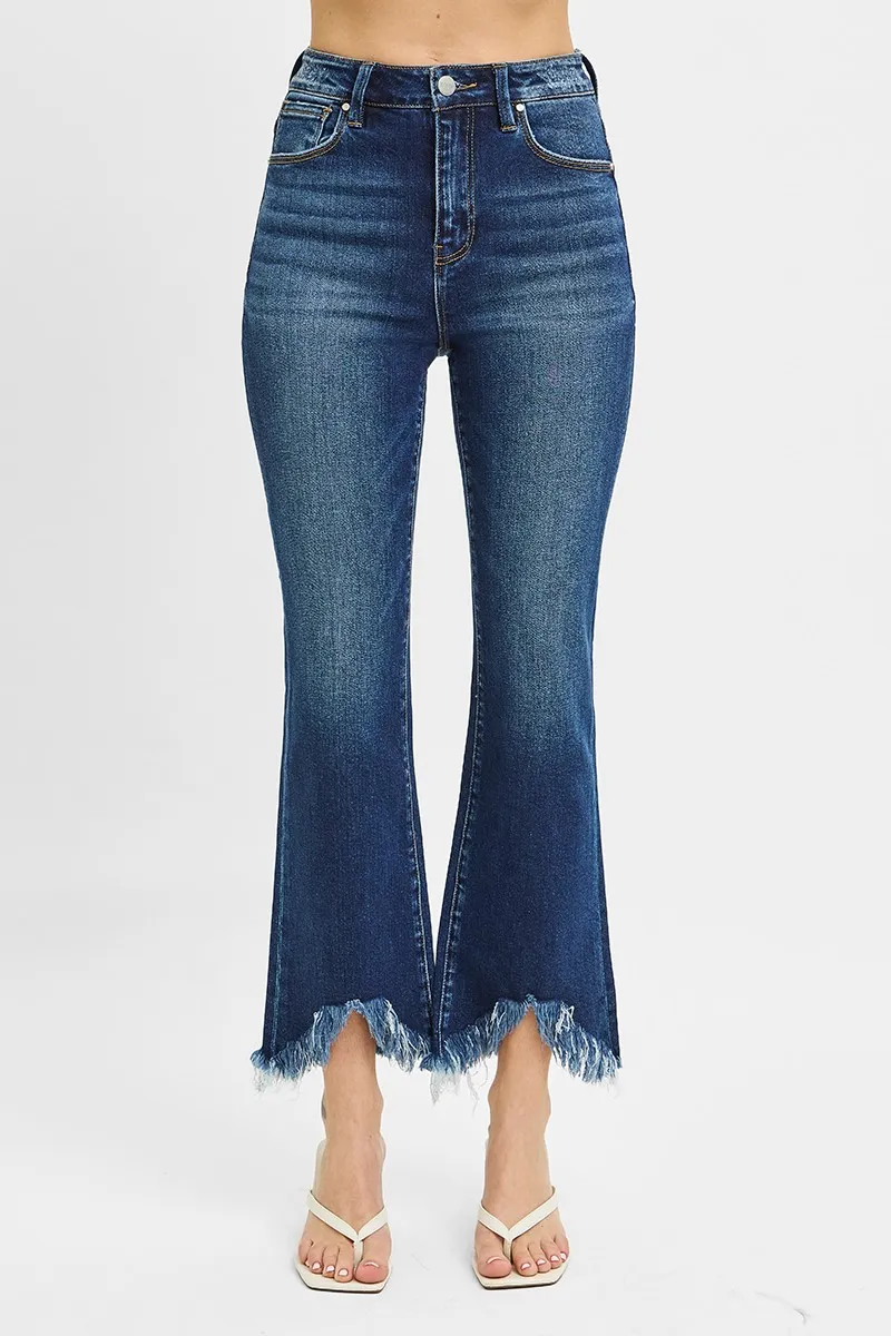 Full Size High Rise Crop Bootcut Fray Hem Jeans