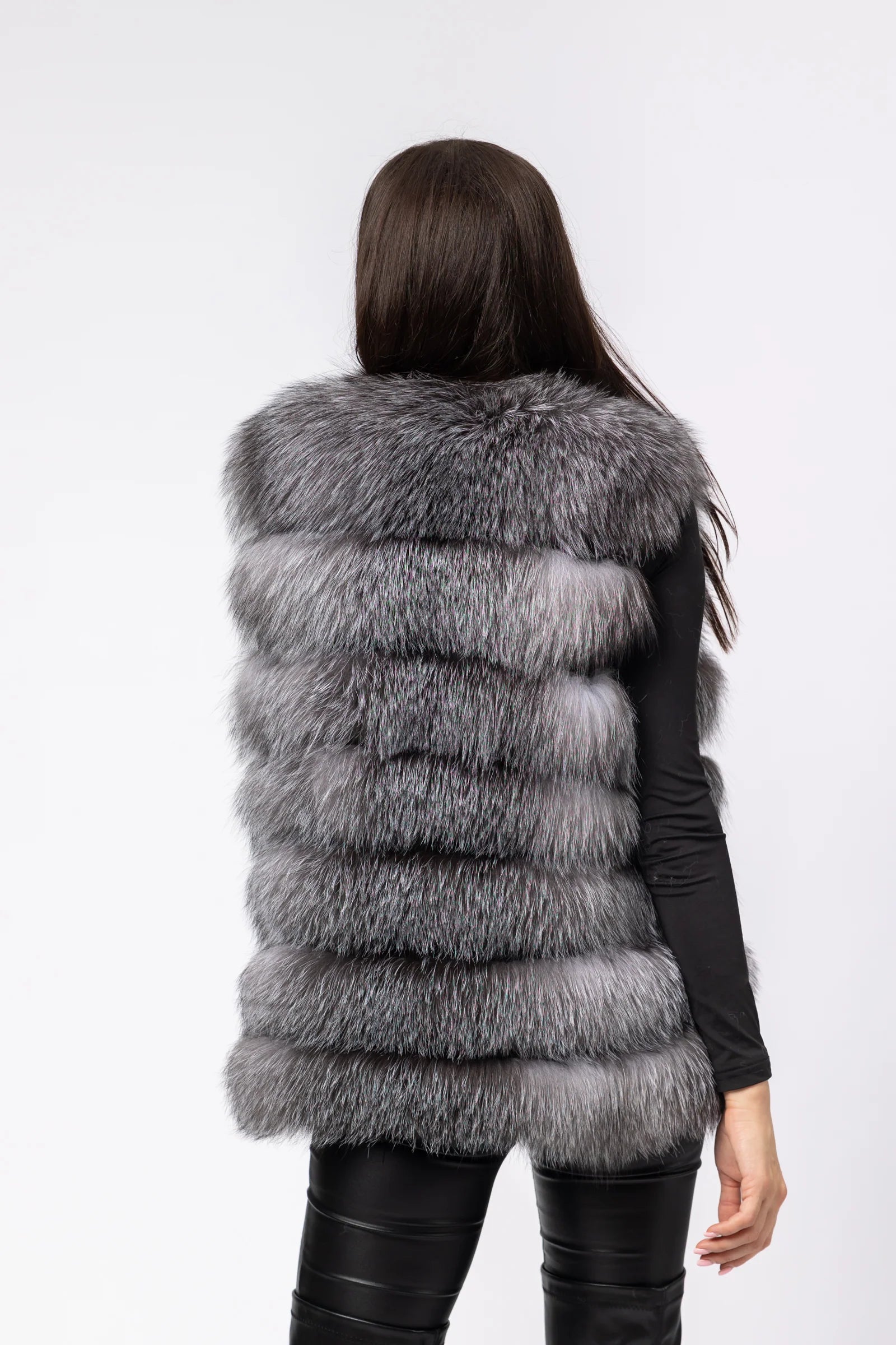 Haină din Blană Naturală de Vulpe, Femei, Transformabilă 6 în 1, Silver Grey 257