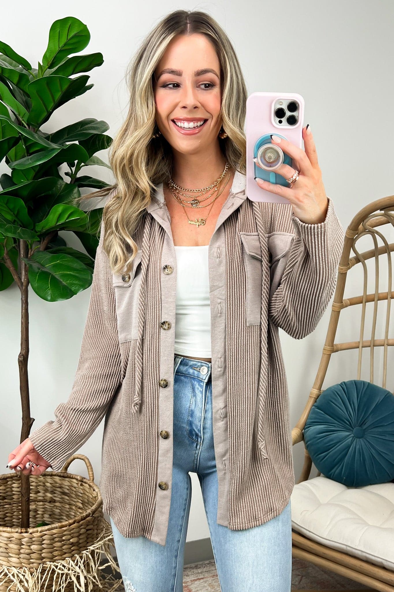 Saturday Satisfaction Ribbed Hooded Shacket