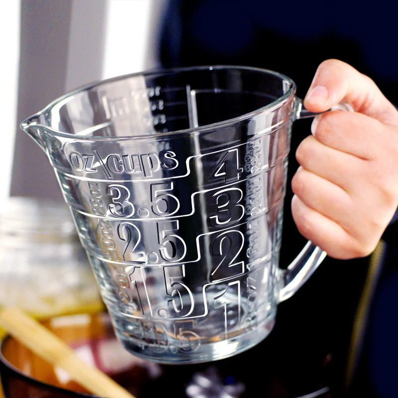 Glass Embossed  Measuring Cup & Lid