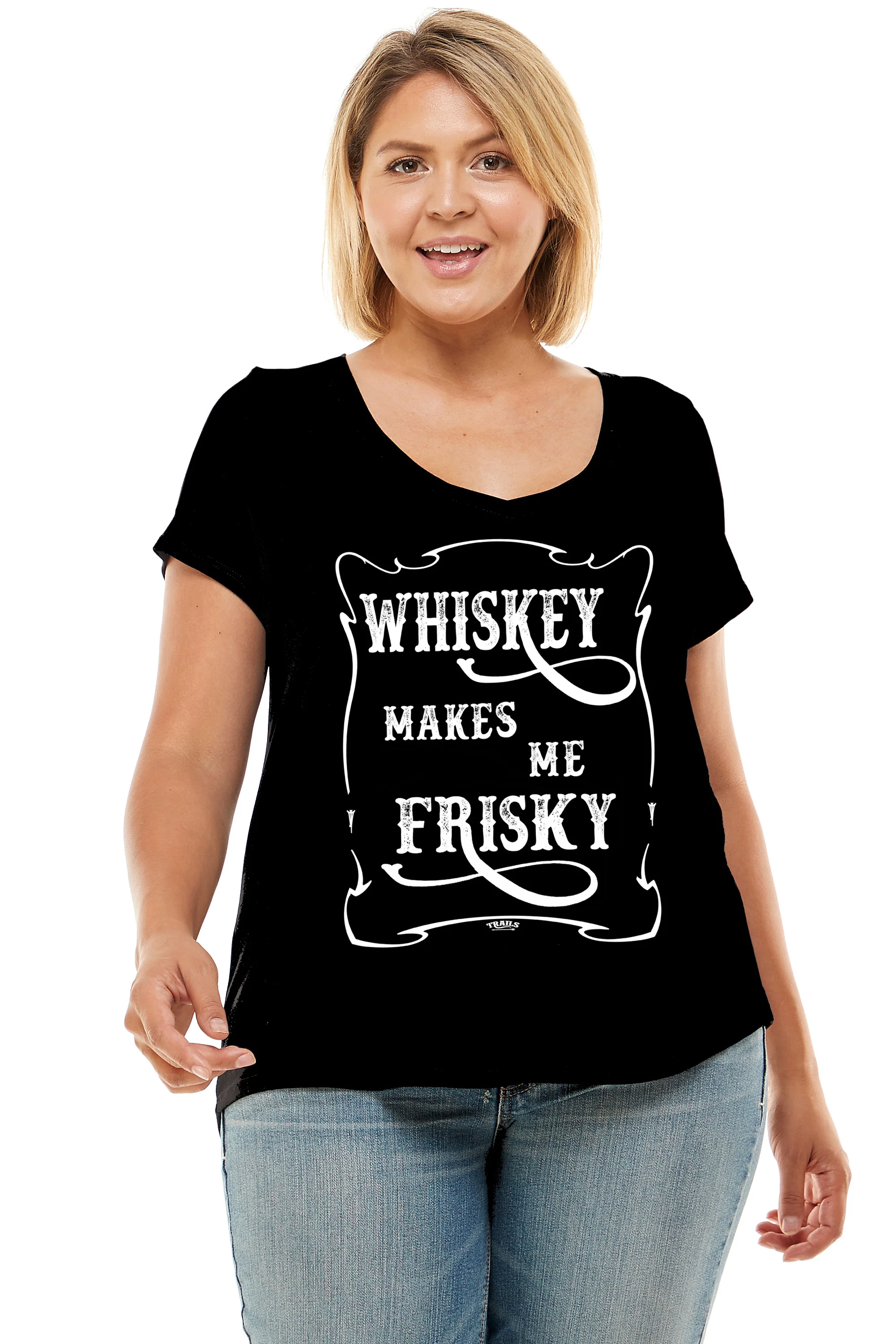 WHISKEY MAKES ME FRISKY V NECK SHIRT