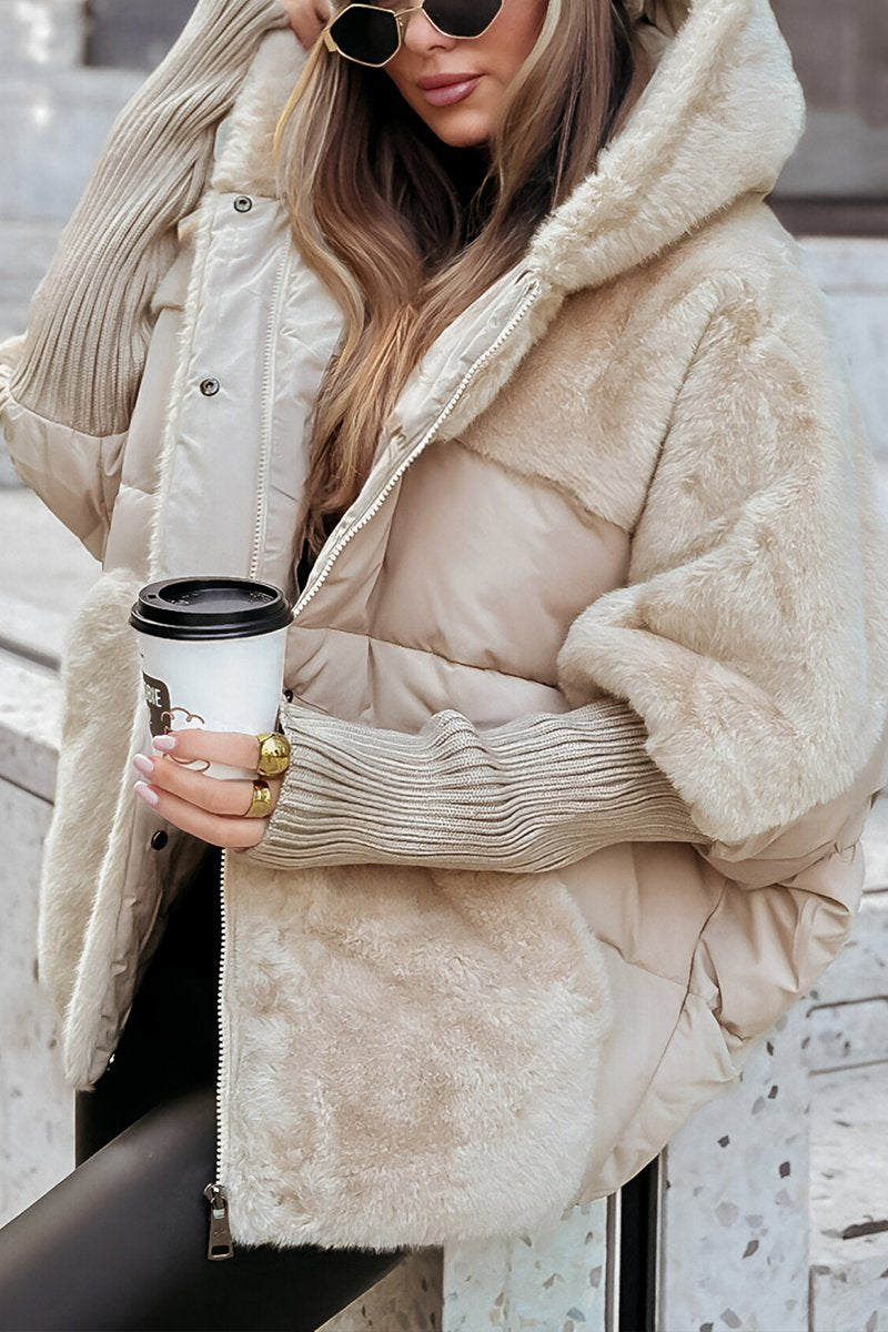 Women's Fashionable Patchwork Color Hooded Thermal Jacket