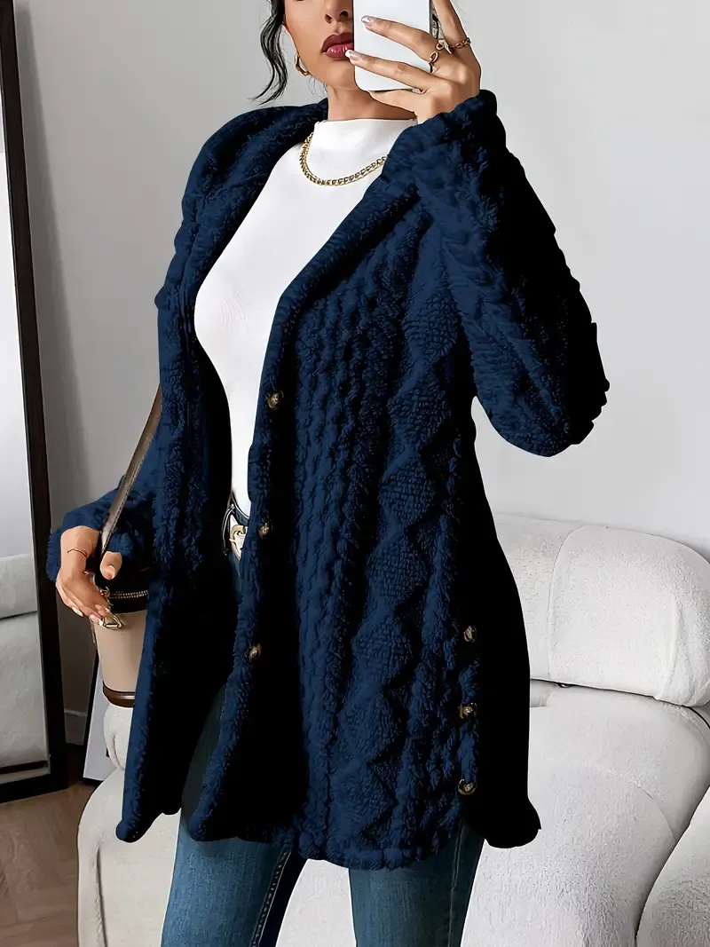 Winter Warm Fashion Jacquard Plush Hooded Cardigan Coat