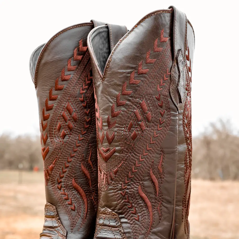 Matte Brown Python Leather Boots - Square Toe