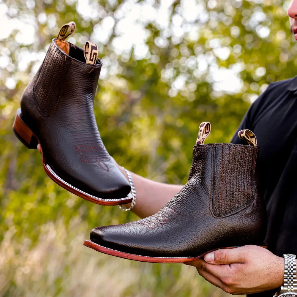 Chocolate Brown Leather Botin - Square Toe