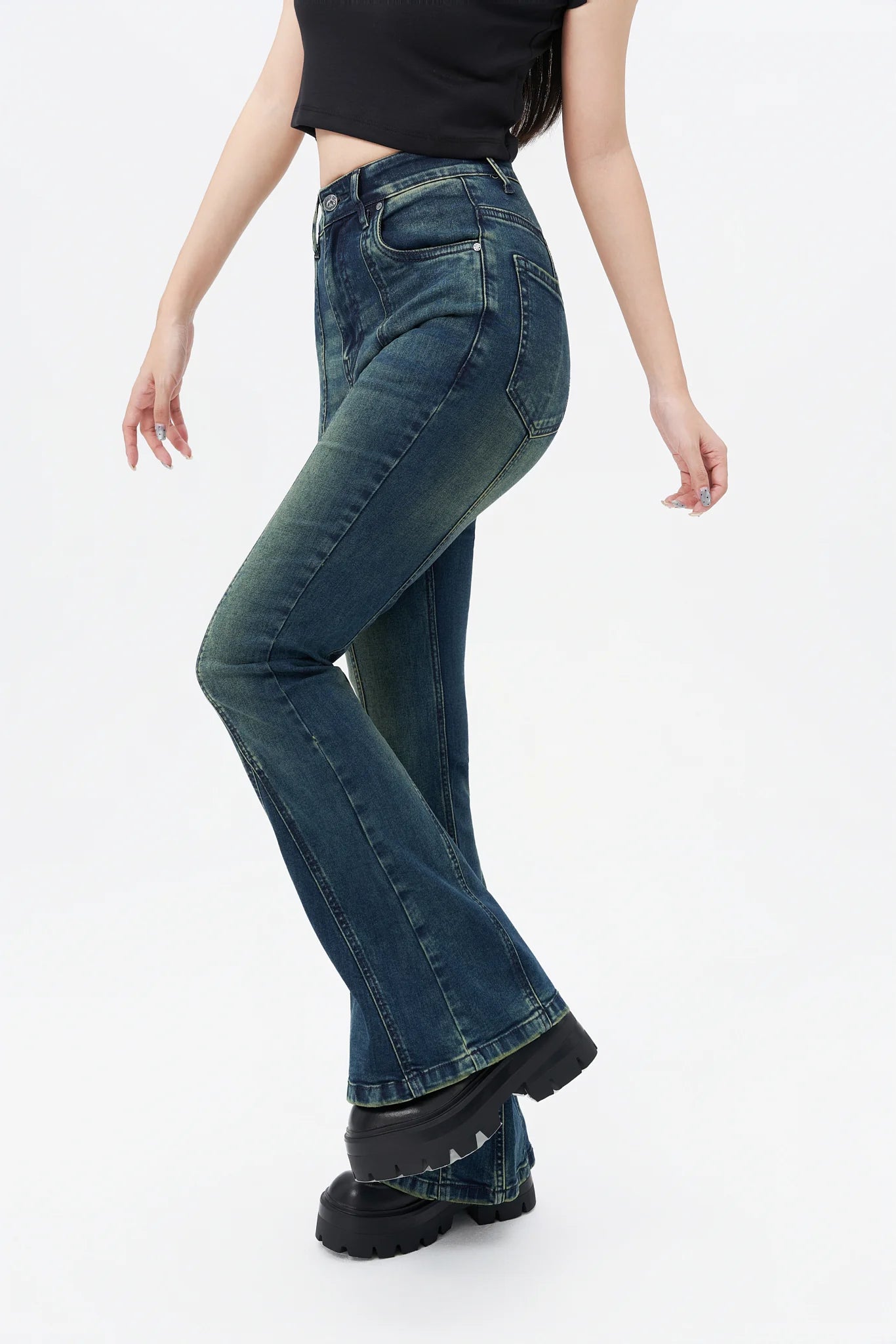 Bohemian Feels Raw Hem Stretch Flare Jeans