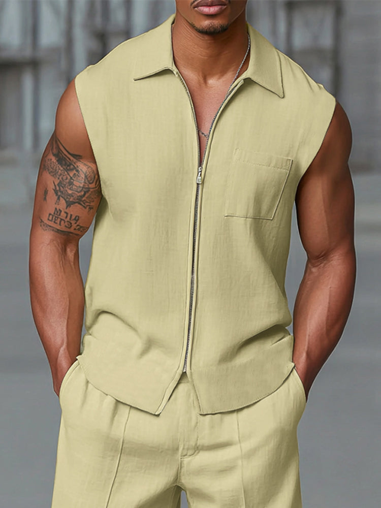 Athleisure Zipped Tank Top Shorts Set