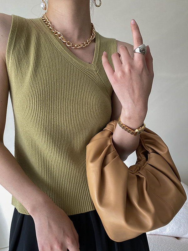 Asymmetric Solid Color Sleeveless V-Neck Vest Top