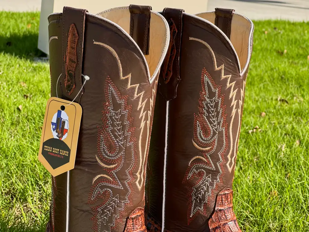 Mens Cognac Crocodile Leather Boots With Brown Shaft