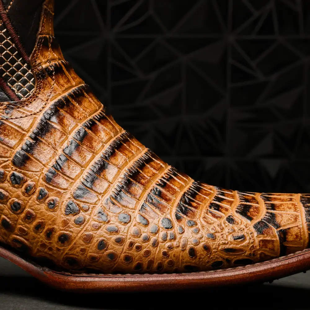 Honey Caiman Belly Leather Boots - Cutter Toe
