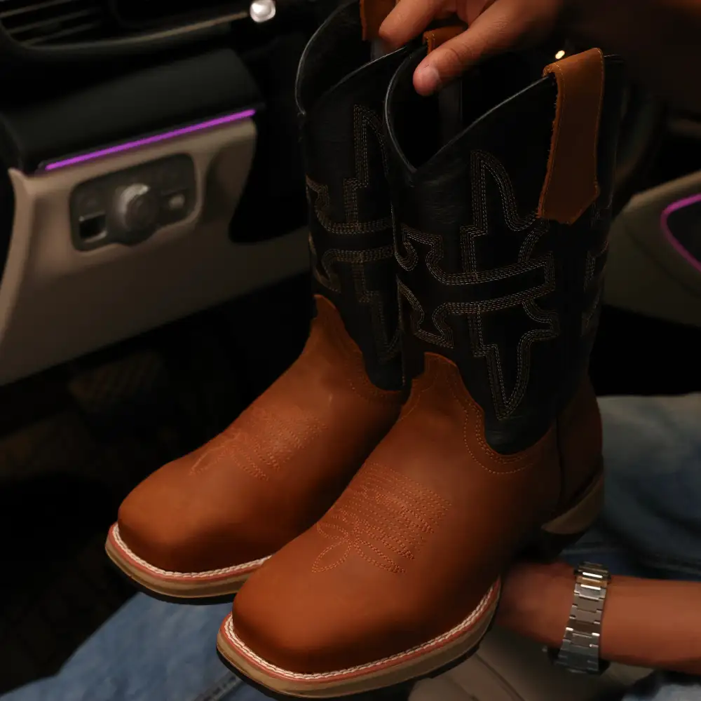 Light Honey Leather Work Boots - Square Toe