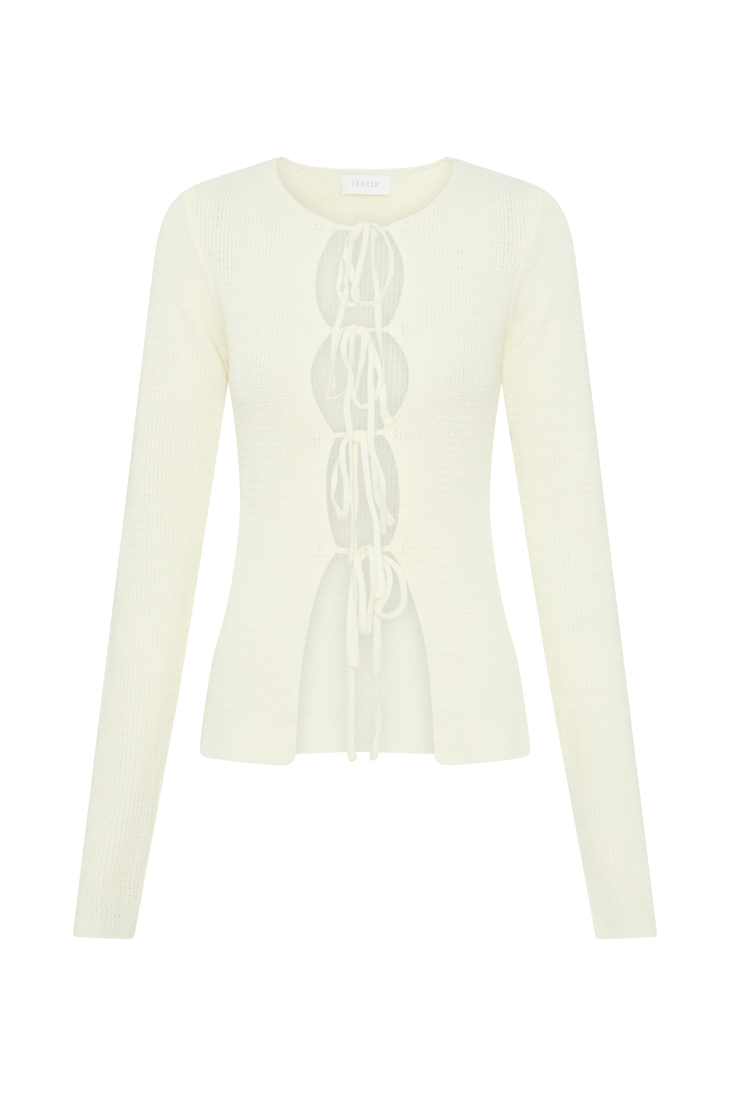 Ivory Knit Tie Long Sleeve Top