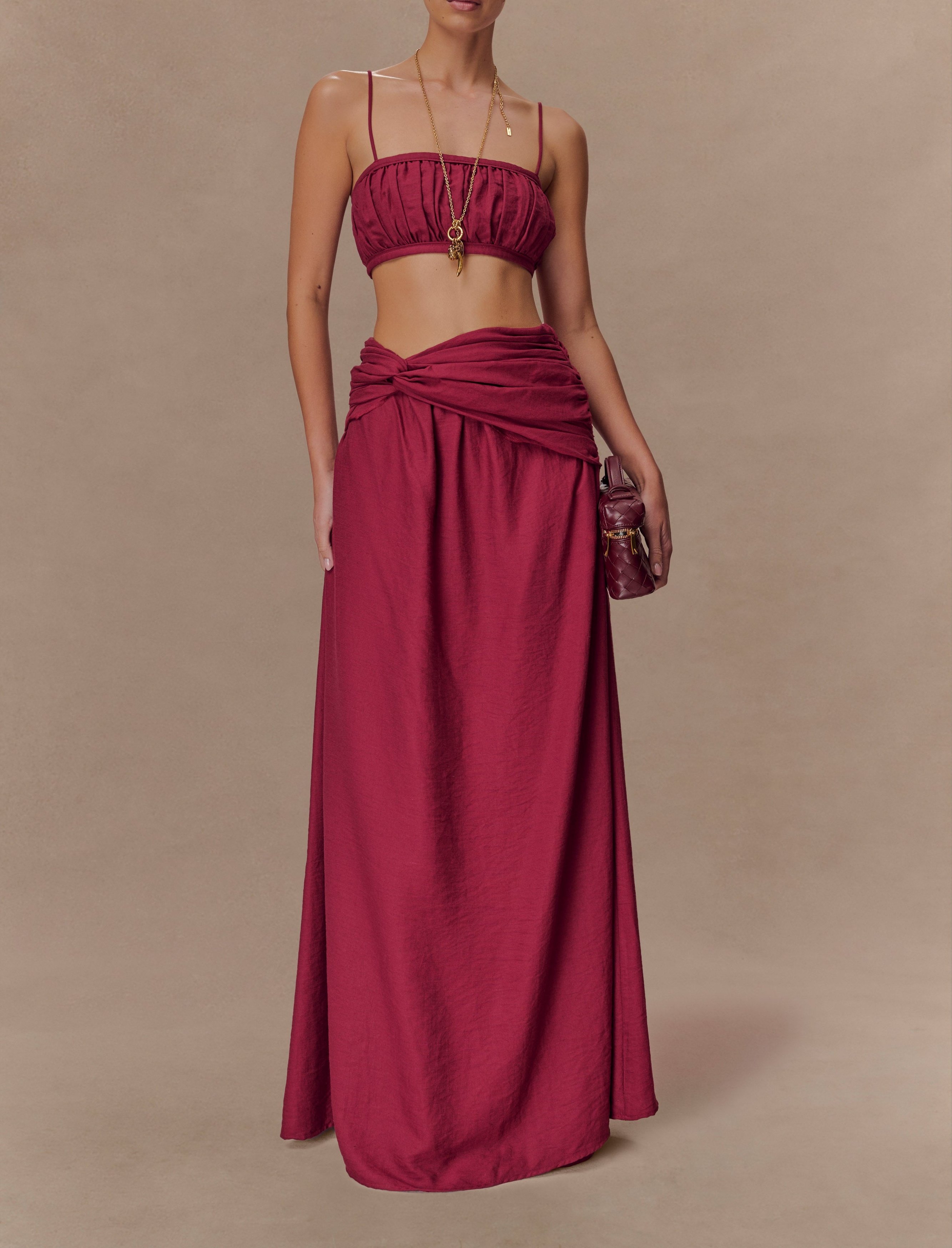 Wine Shirred Linen Bandeau