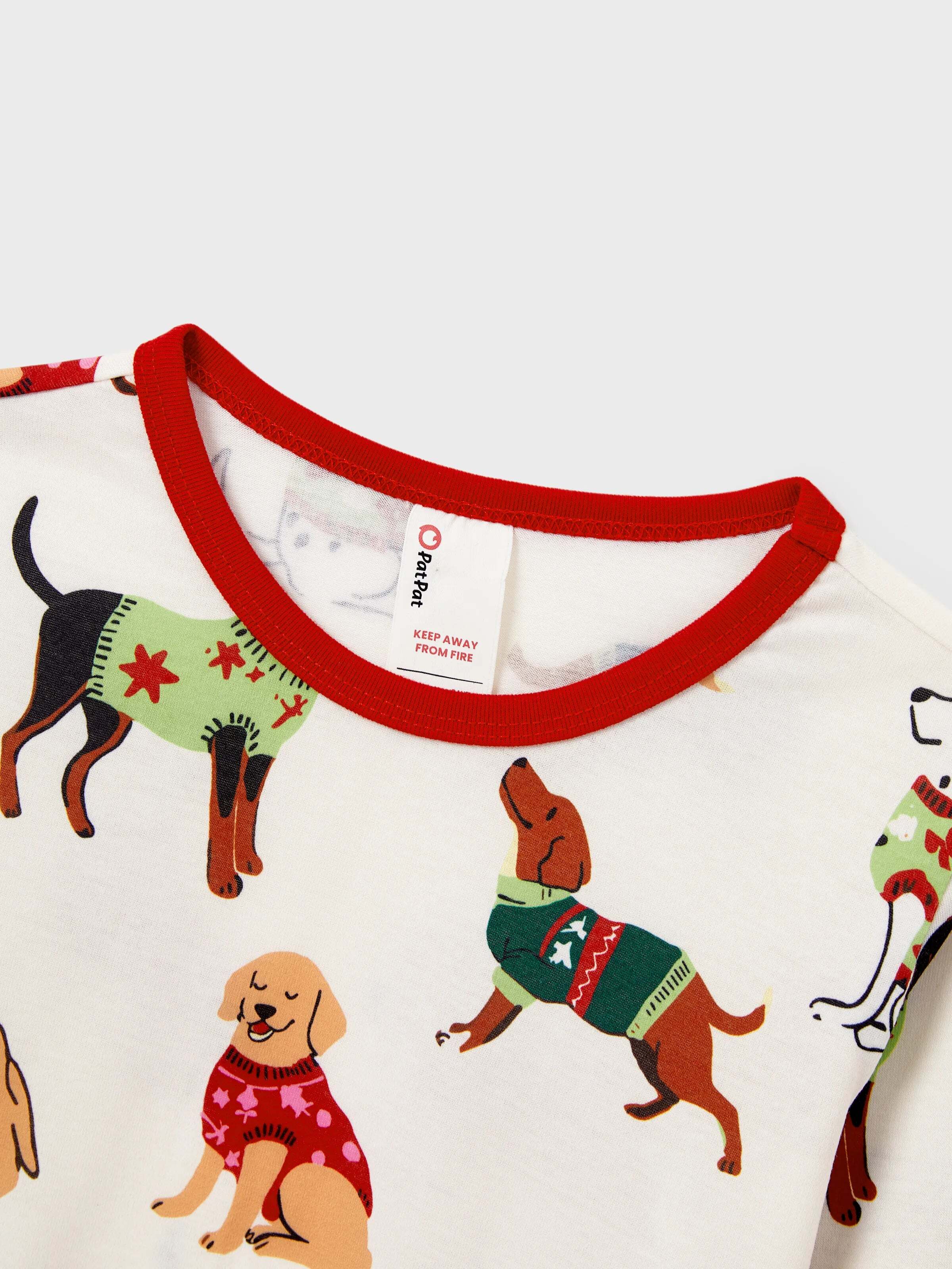 Christmas Matching Family Pajamas Set Various Dog Print PJS with Christmas Socks Apricot
