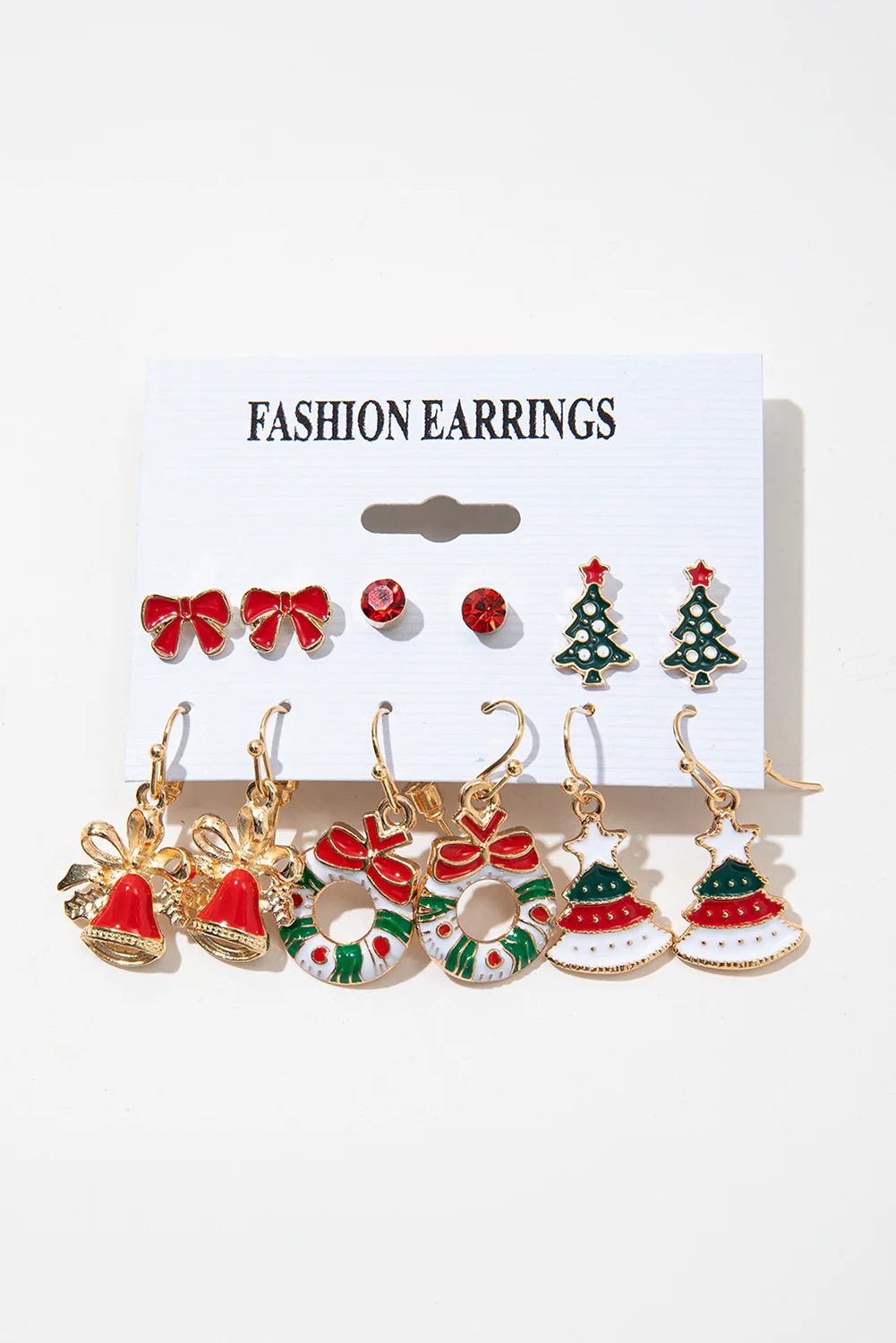 Racing Red 6 Pairs/Set Christmas Tree Wreath Bell Bow Knot Earring Set