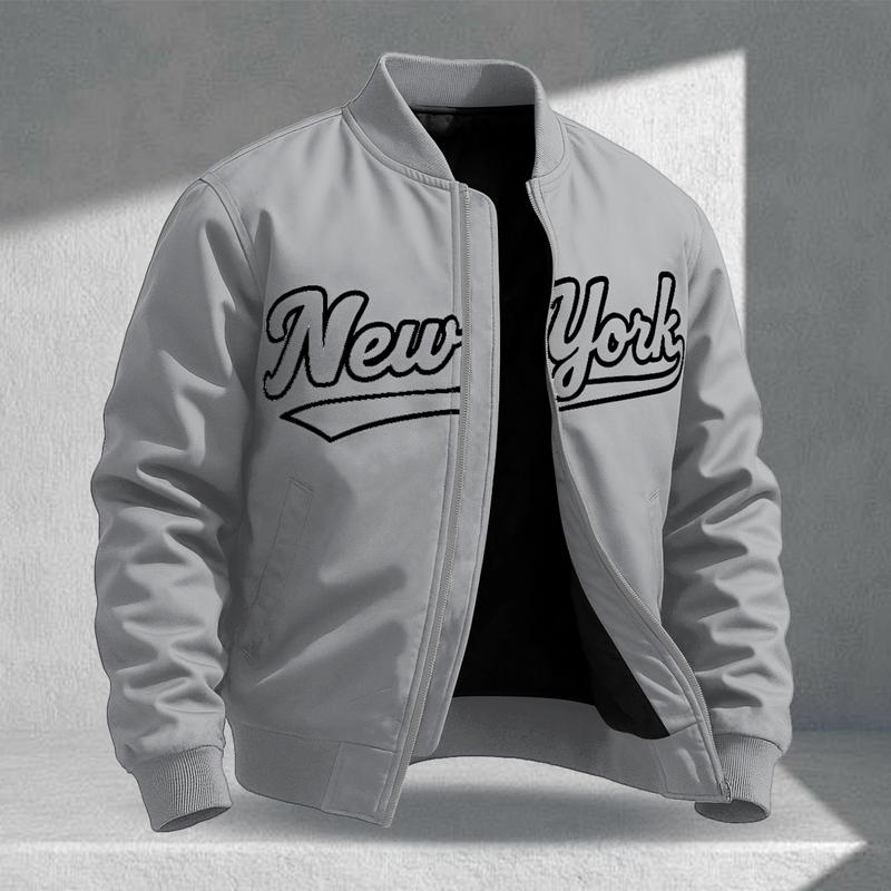 Letter Print Sports Jacket, Men's Casual Jacket