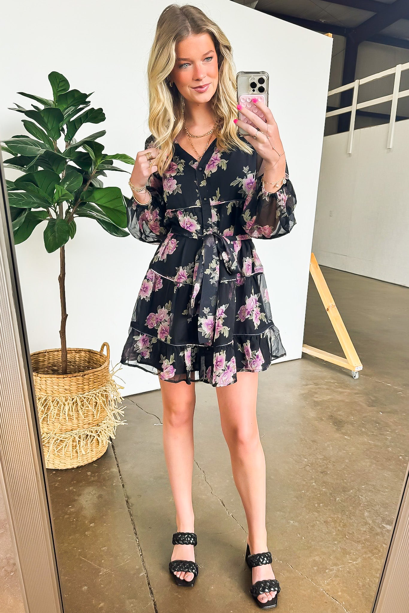 Long Sleeve Floral Button Up Dress
