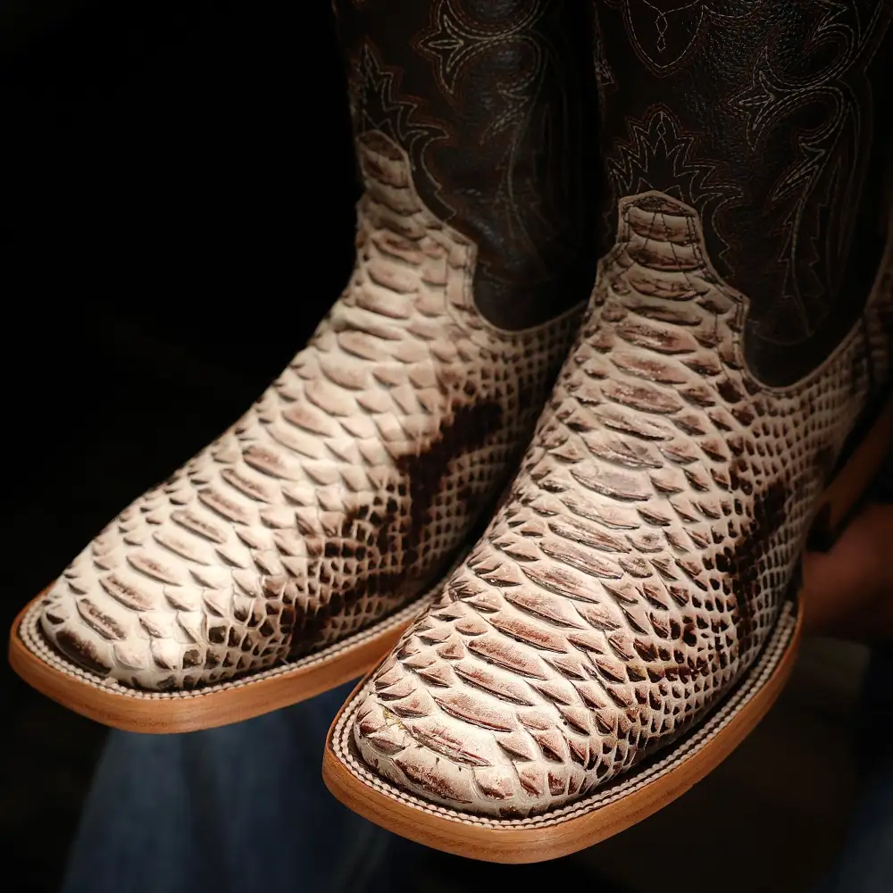 Natural Brown Python Leather Boots — Square Toe