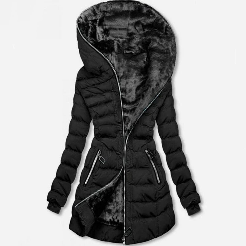 Women's hooded coat with plush lining