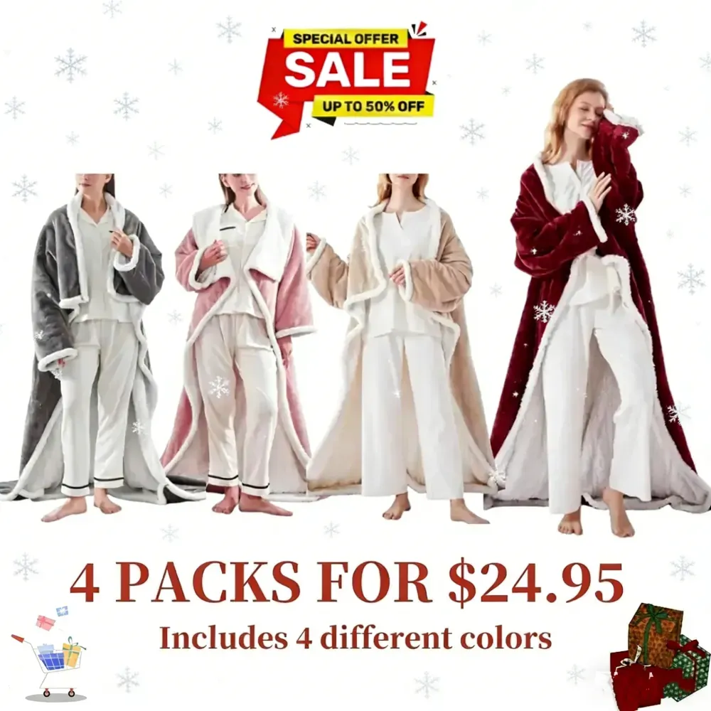 ❄️Wearable Luxury Sheepskin Blanket, Unisex Bathrobe & with Sleeves and Foot Bags🎄