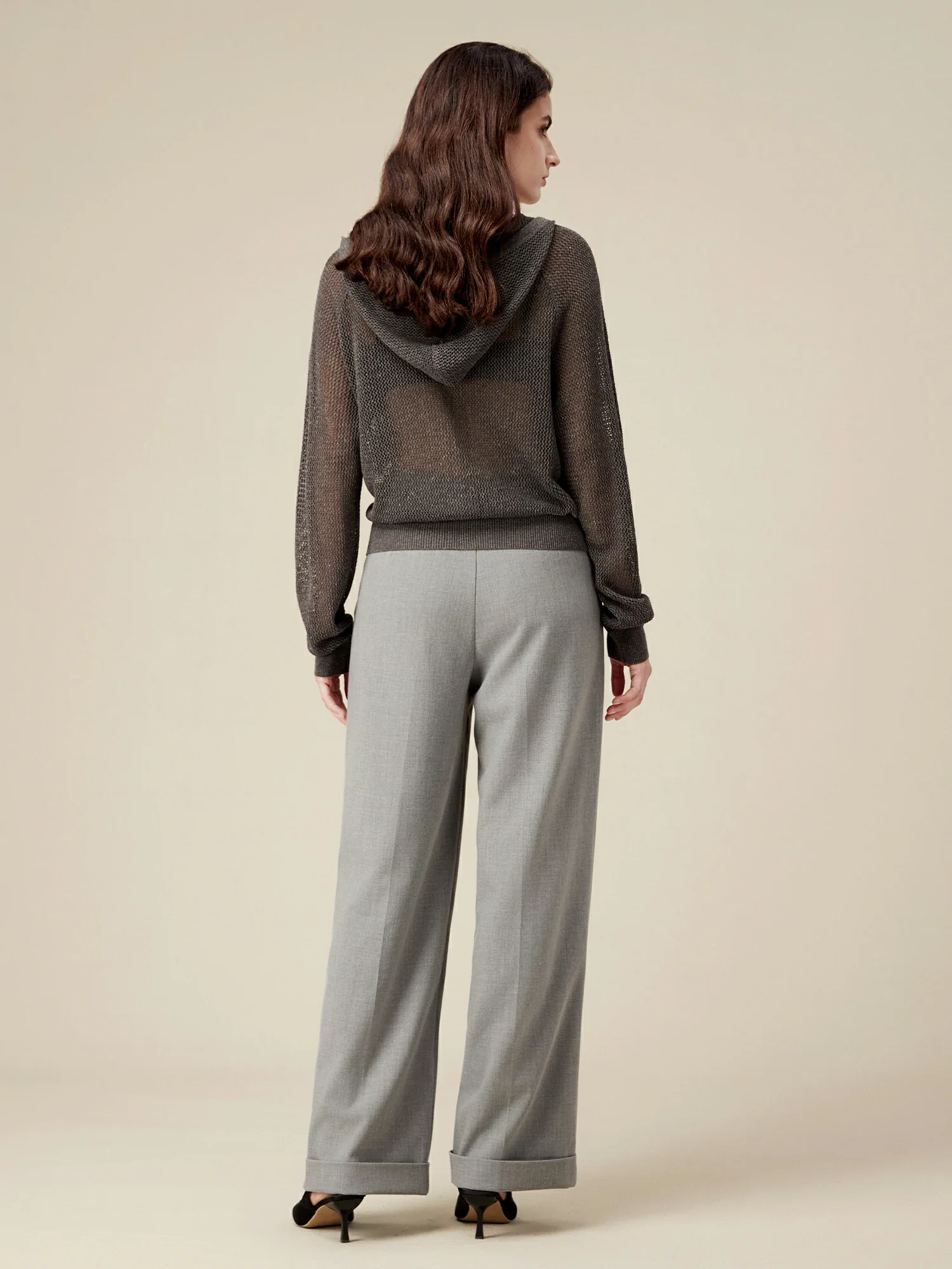 Linen & Lyocell Hooded Hollow Out Cardigan