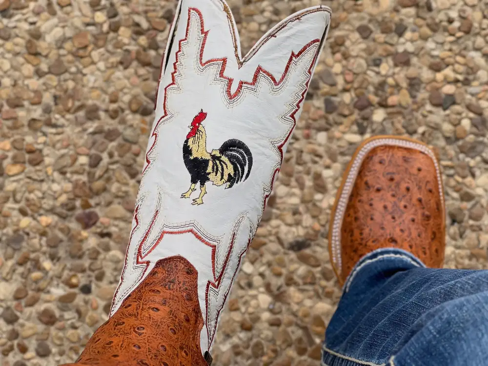 Men’s Rustic Cognac Leather Boots With White/Rooster Shaft