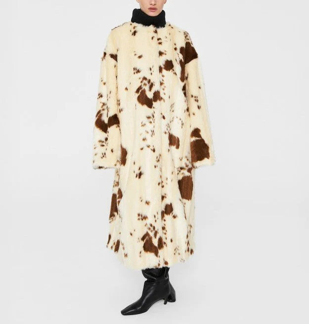 Cow Print Eco-Friendly Fur Coat