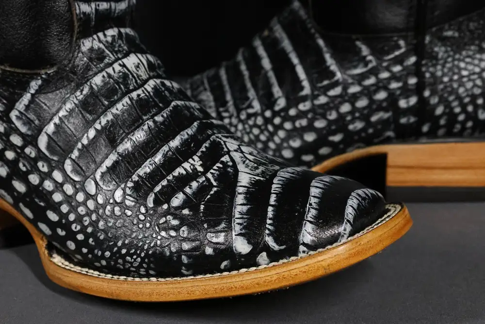 Men’s Black Desert Caiman Belly Leather Boots With Black Shaft