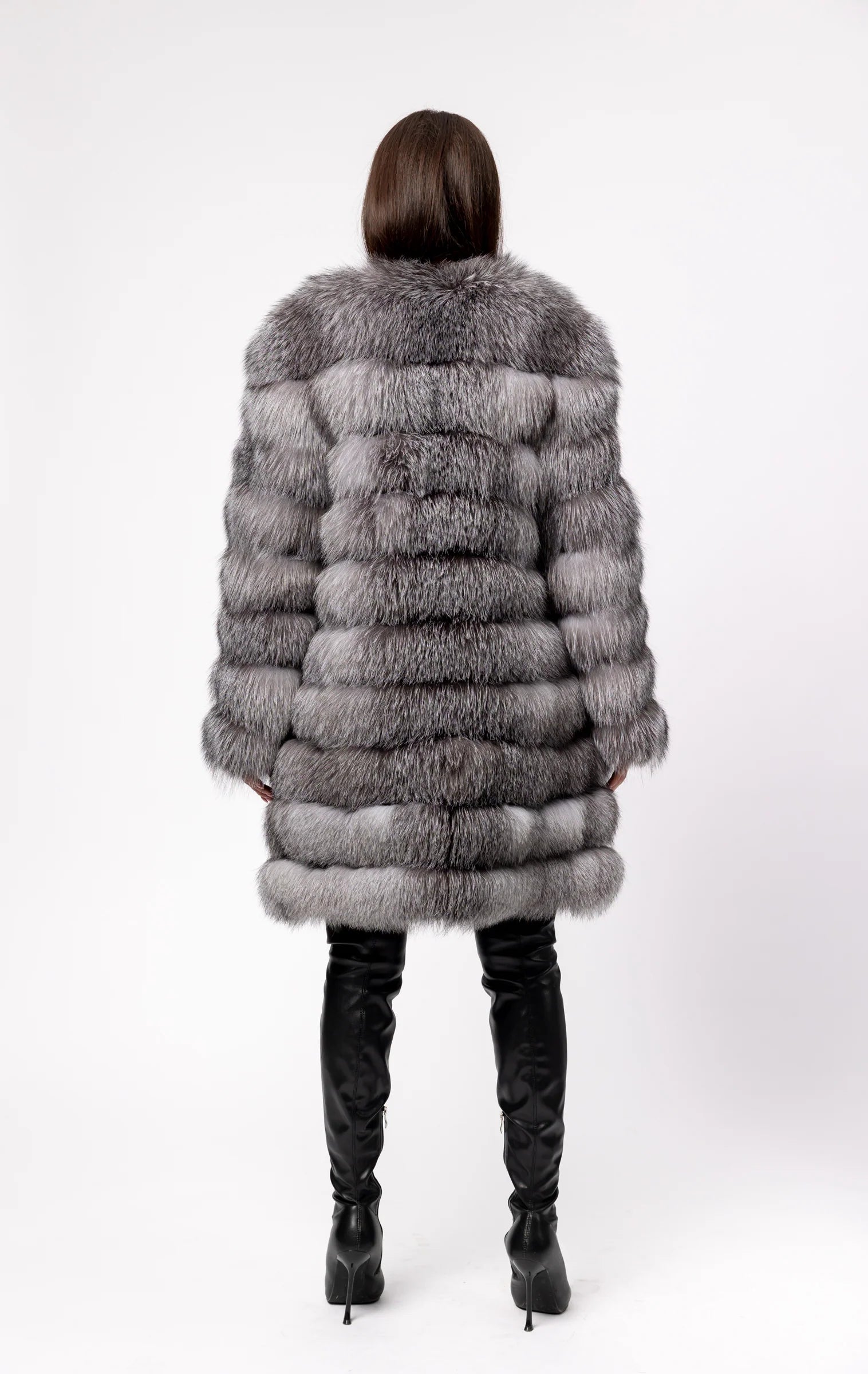 Haină din Blană Naturală de Vulpe, Femei, Transformabilă 6 în 1, Silver Grey 257