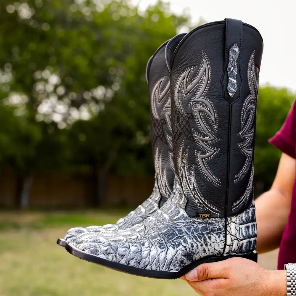 Rustic Eclipse Caiman Neck Leather Boots - Square Toe