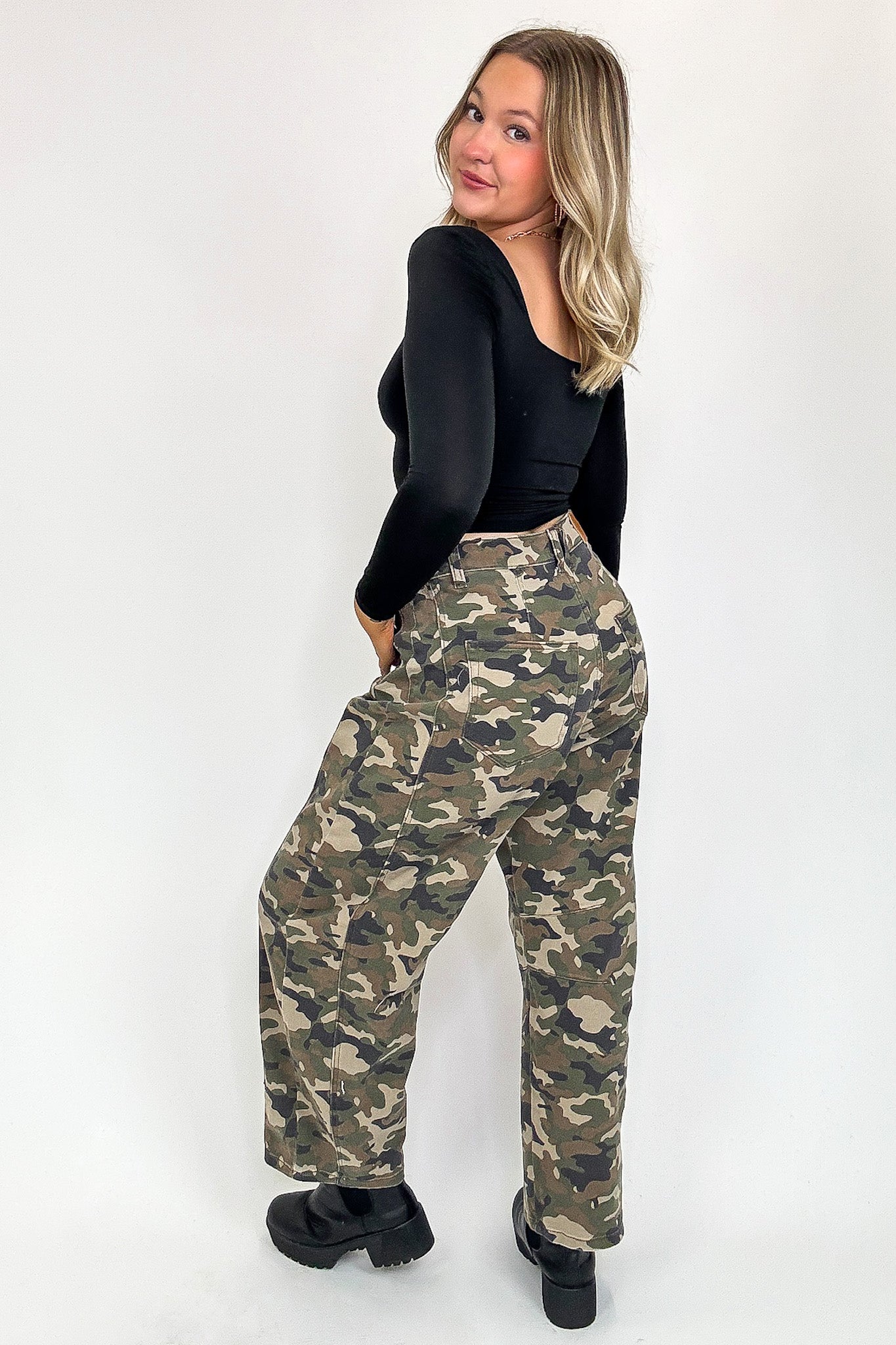 Rogue Terrain Camo Mid Waisted Barrel Leg Jeans