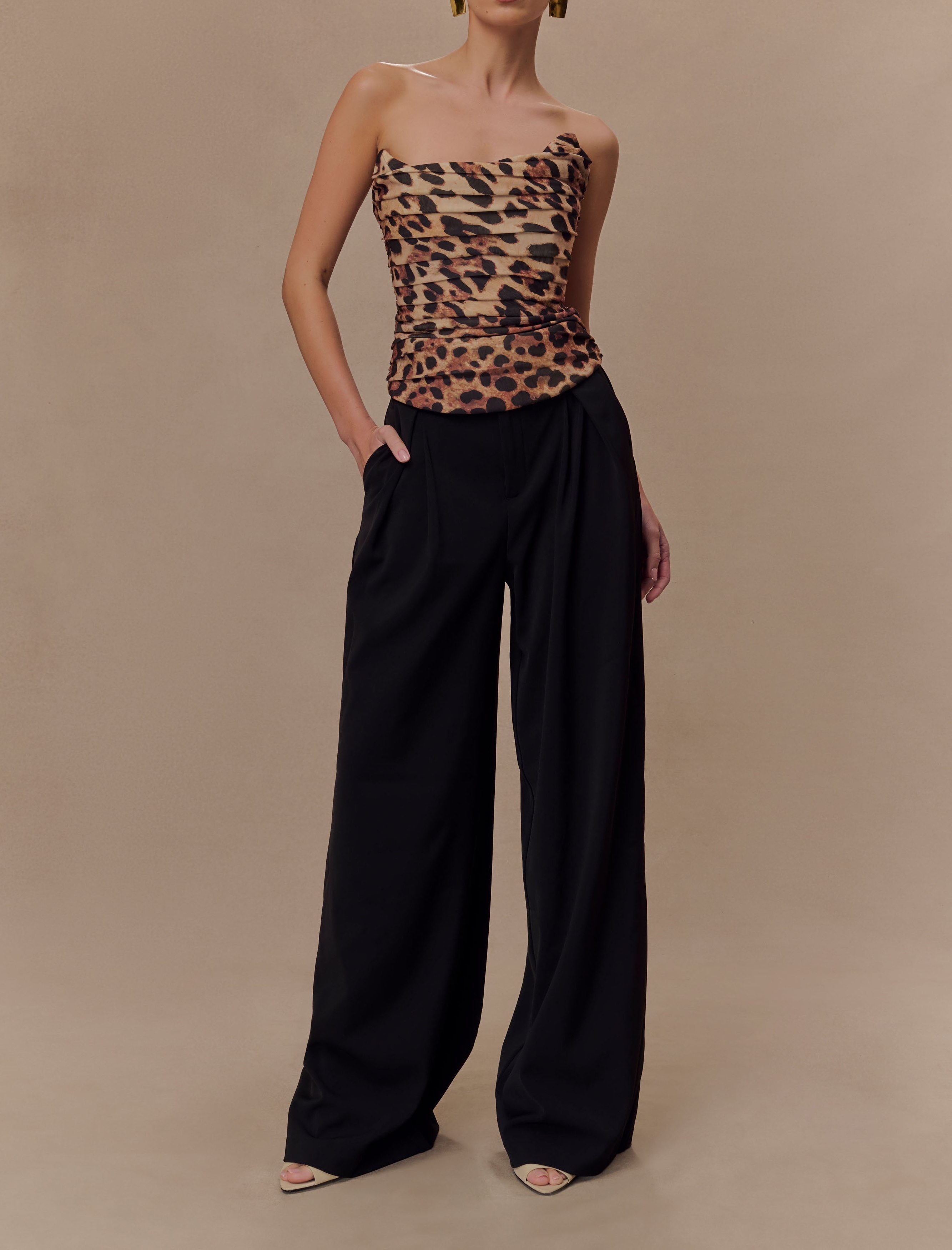 Black Pleated Wide Leg Pants
