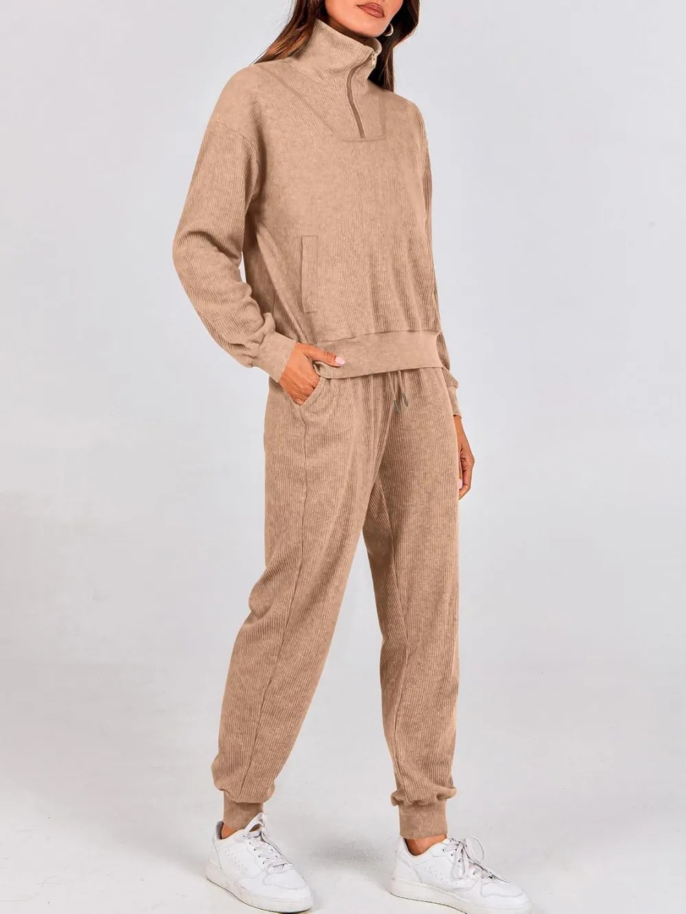 Women's Long Sleeve Half Zip Sweatshirt Sweatpants Lounge Set Sweatsuits with Pockets
