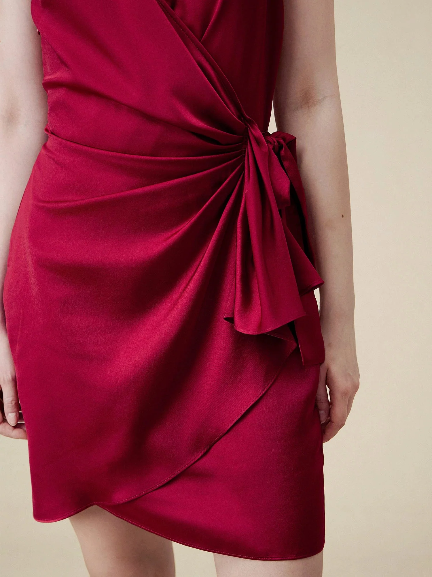 85% Acetate Satin Wrap Dress