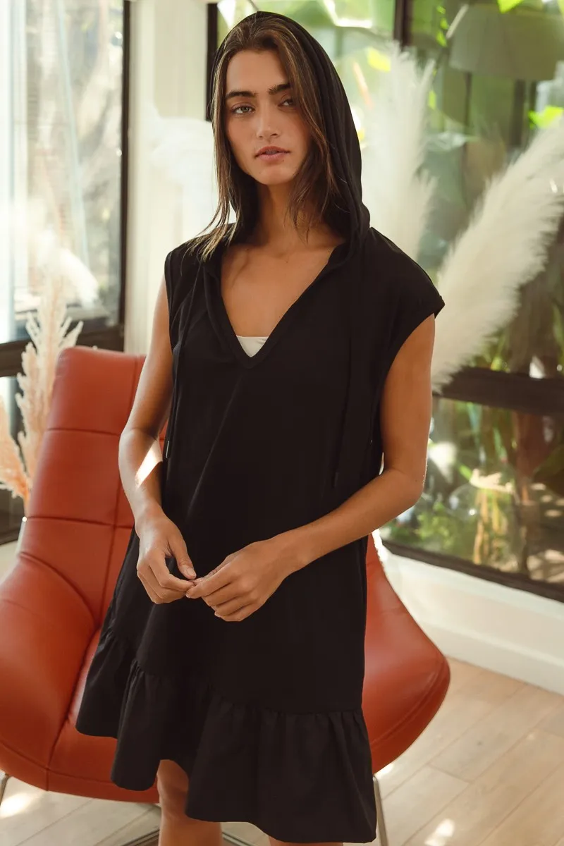 Ruffled French Terry Hooded Dress