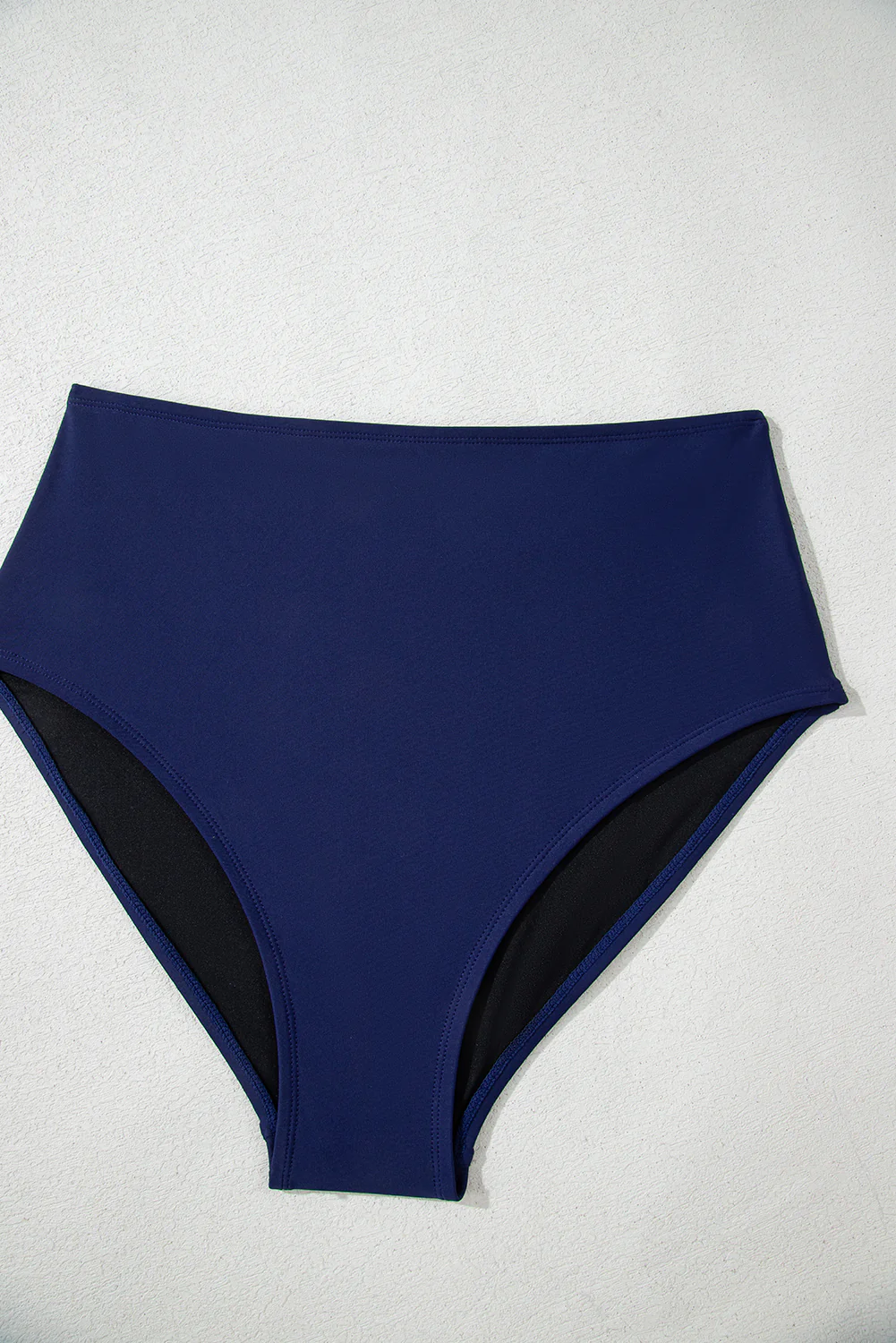 Navy Blue Abstract Print Frilled Trim Spaghetti Straps Tankini Set