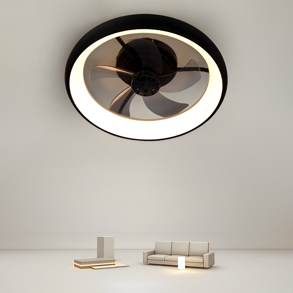 Round Stepless Dimming LED Black Minimalist Bladeless Ceiling Fans