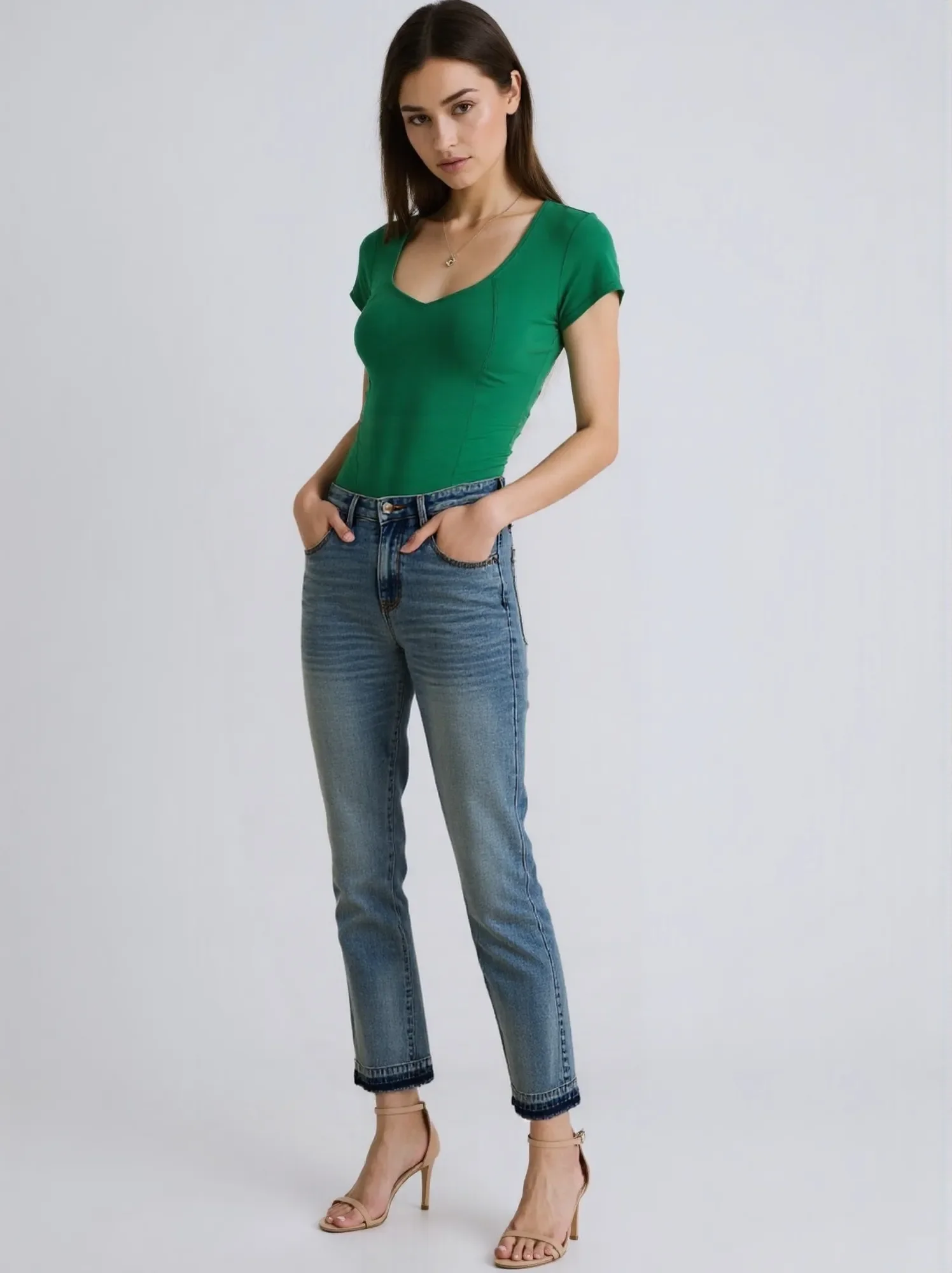 Blue Full Size Mid Rise Rigid Magic Release Hem Jeans