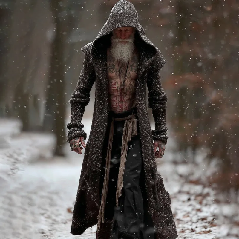 Men's Vintage Viking Art Cozy Long Cardigan Sweater