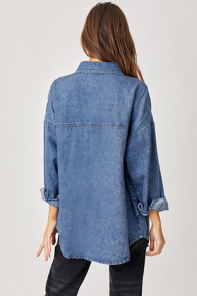 Button Up Drop Shoulder Denim Shacket
