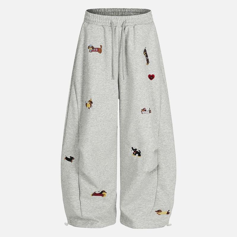 Unisex Embroidery Puppy Baggy Barrel Sweatpants