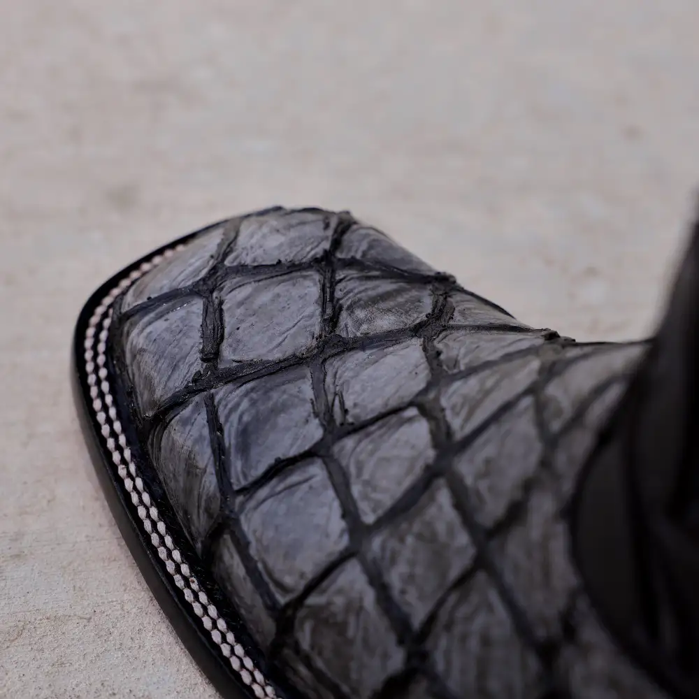 Midnight Grey Pirarucu Leather Boots - Square Toe