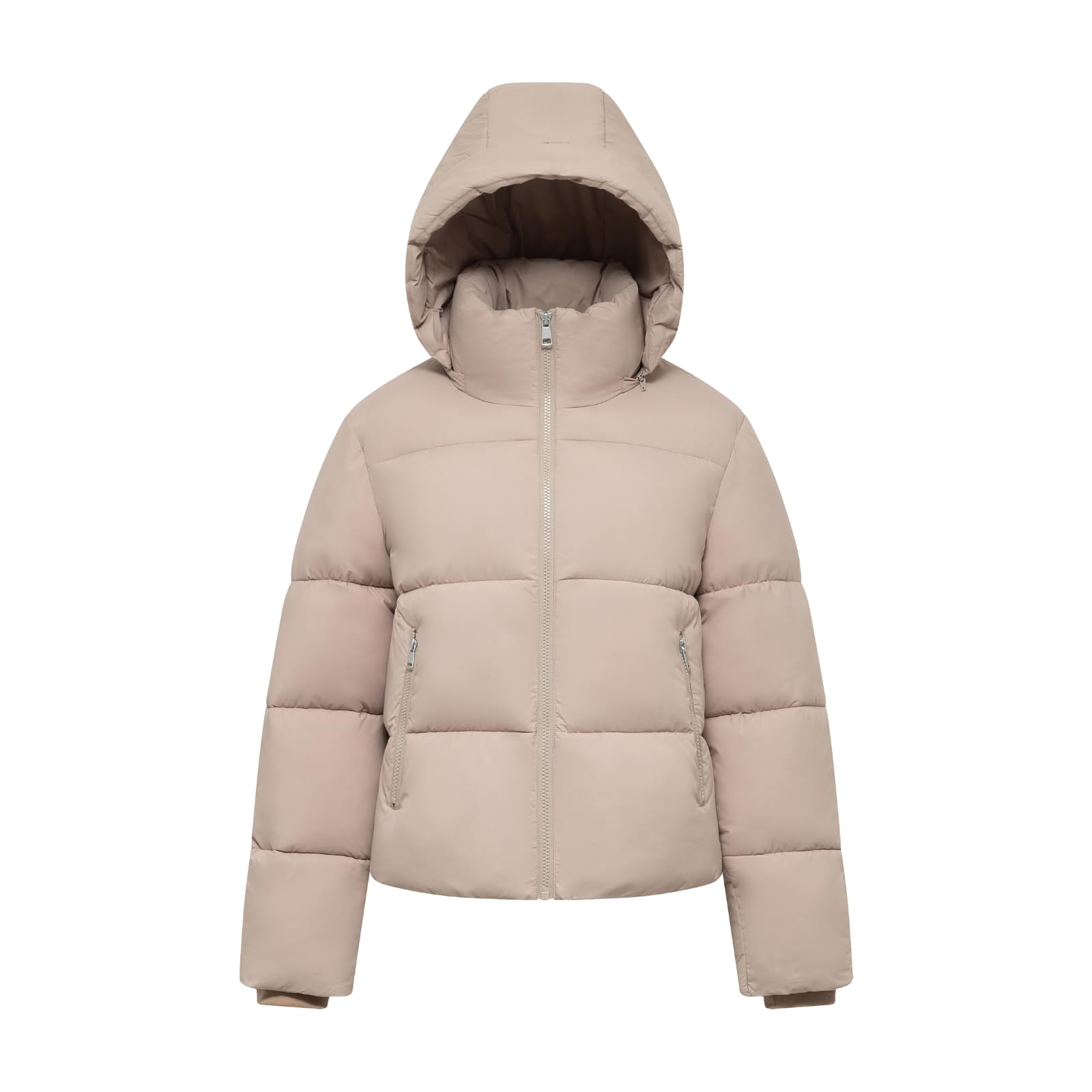 WarmCore Premium Short Puffer Jackets with Removable Hood & Optional Faux Fur Linging, Lady Casual Outerwear Longsleeves Zip Pockets Warm Quilted Coat