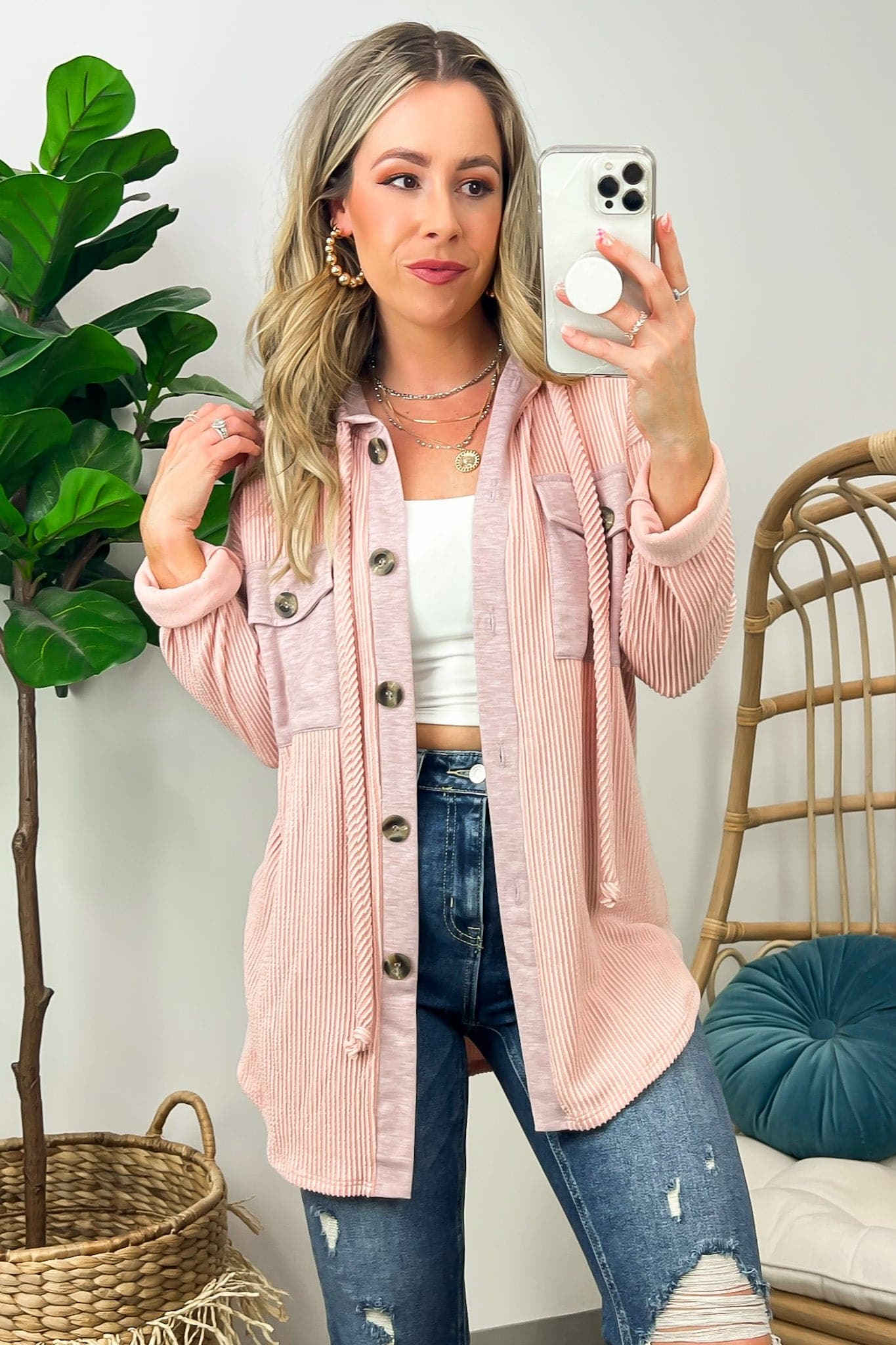 Saturday Satisfaction Ribbed Hooded Shacket