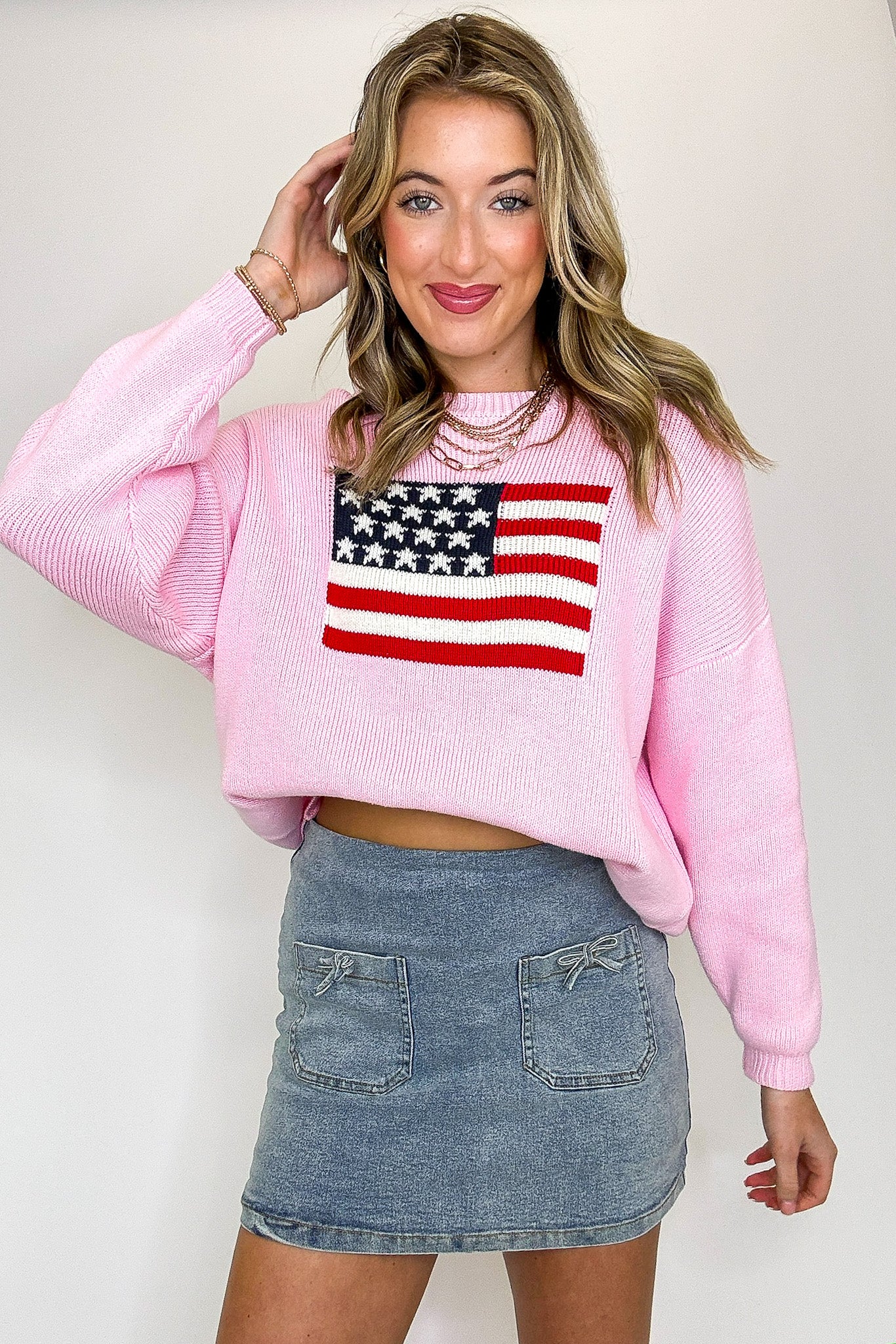 Cotton Candy Liberty American Flag Knit Sweater