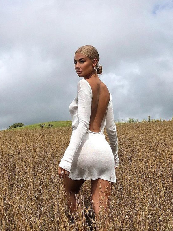 Long Sleeves Loose Backless Hollow Solid Color Cover-Ups Swimwear