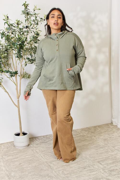 Full Size Half Button Hoodie