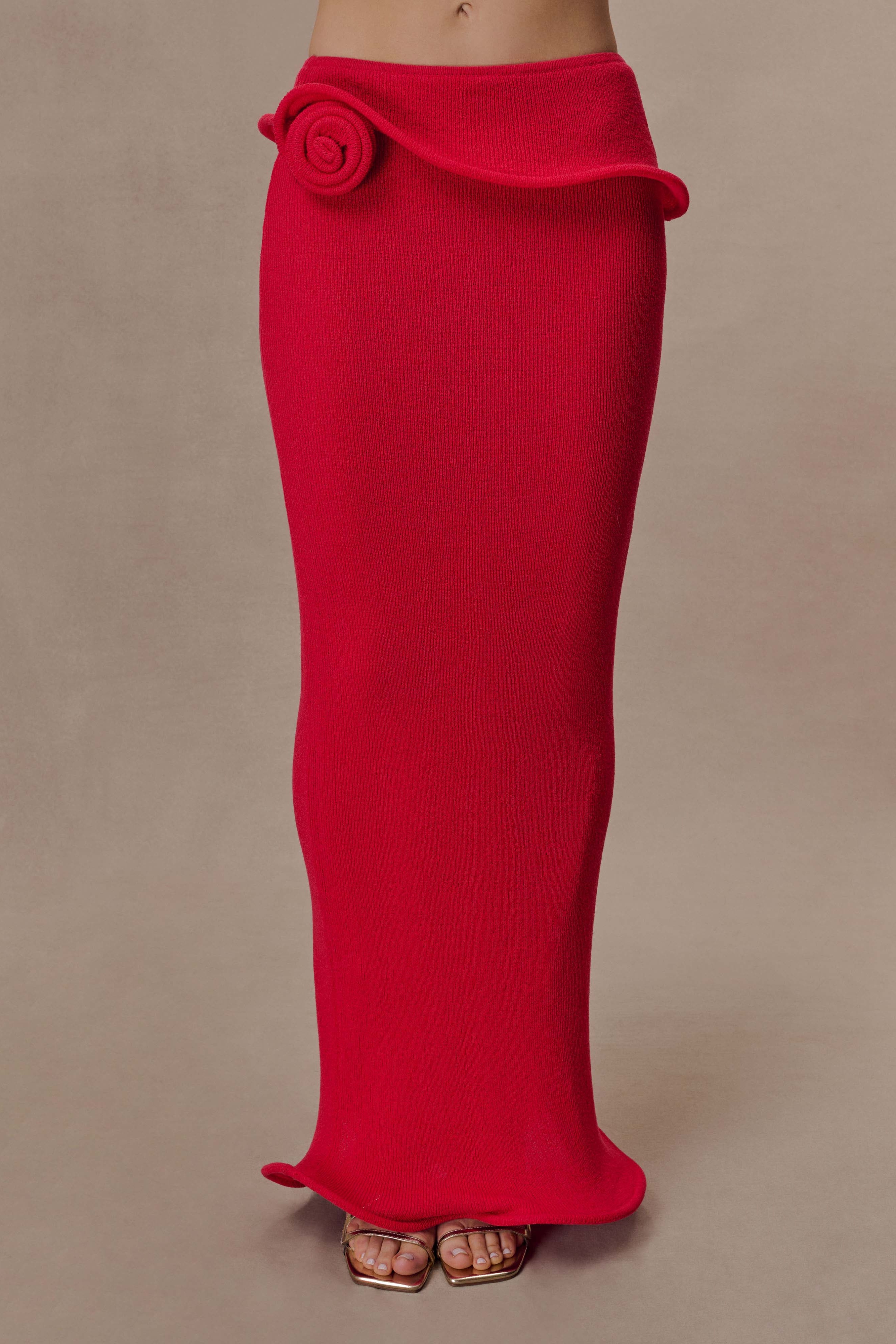 Red Knit Wired Maxi Skirt